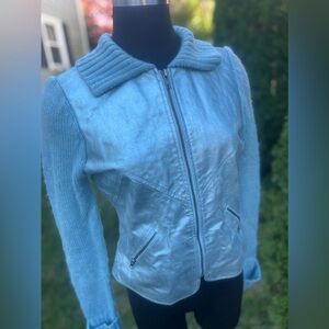 Vintage leather and knit wool metallic jacket